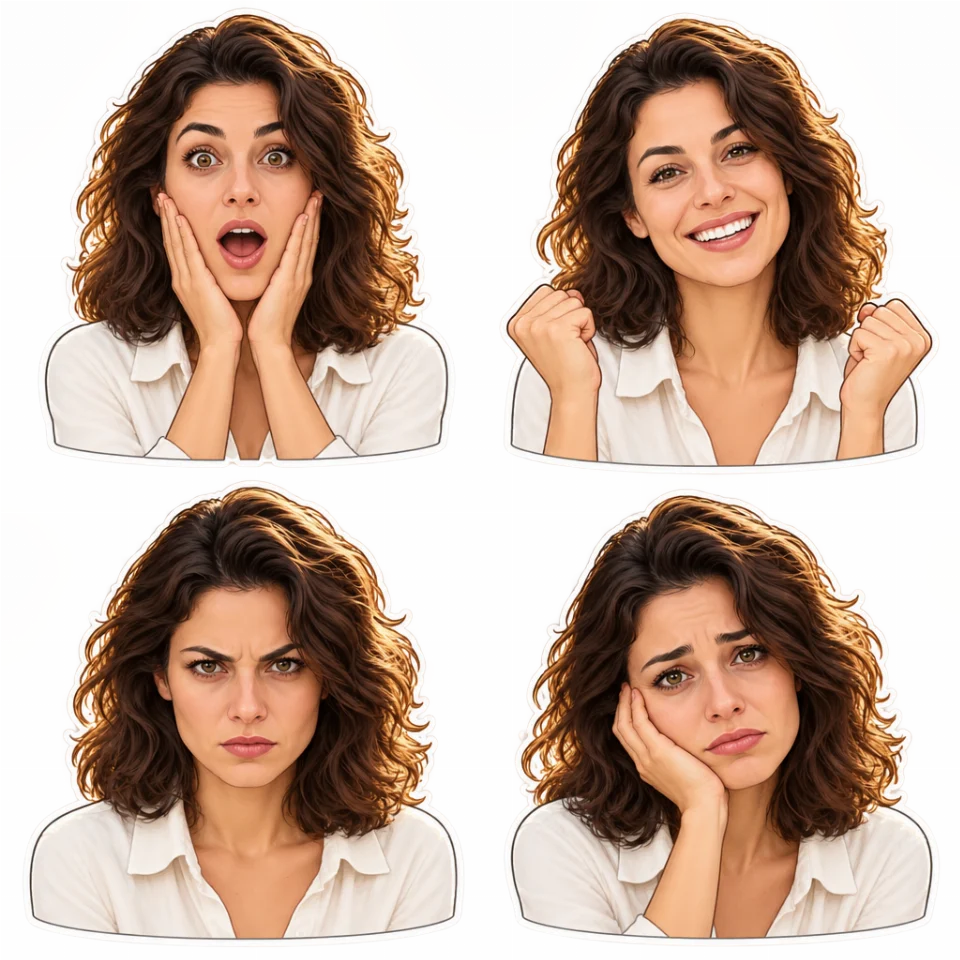 Create a pack of 4 emotion stickers