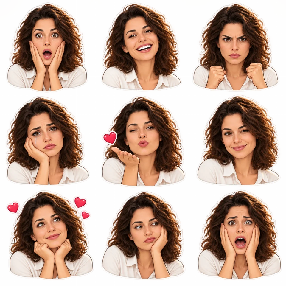 Create a pack of 9 emotion stickers